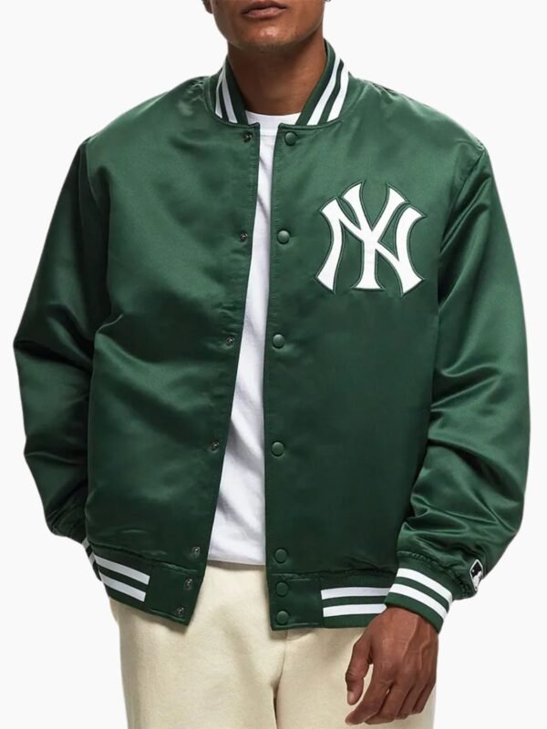 NY Yankees Green Bomber Satin Jacket