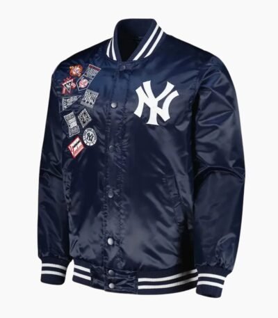 NY Yankees Patch Navy Satin Jacket