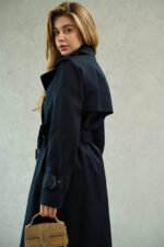 Navy Blue Cotton Trench Coat