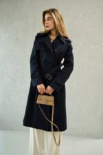 Navy Blue Cotton Trench Coat