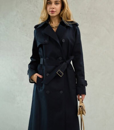 Navy Blue Cotton Trench Coat