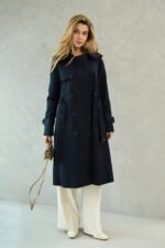 Navy Blue Cotton Trench Coat