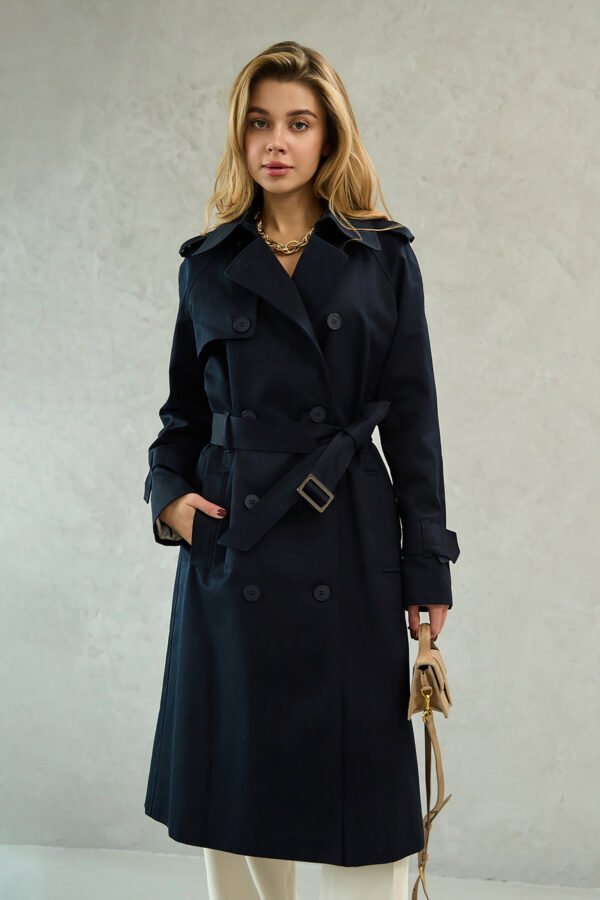 Navy Blue Cotton Trench Coat
