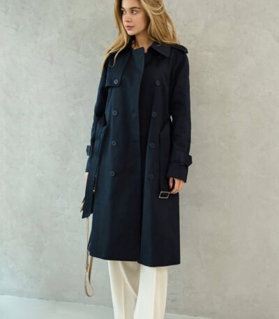Navy Blue Cotton Trench Coat