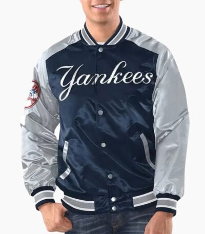 Navy/Silver New York Yankees Renegade Varsity Satin Jacket