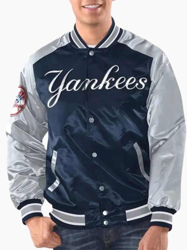 Navy/Silver New York Yankees Renegade Varsity Satin Jacket