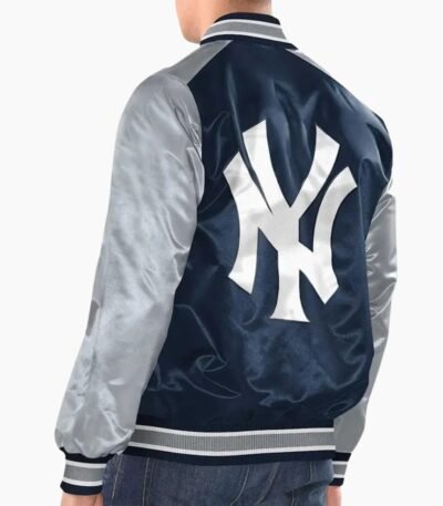Navy/Silver New York Yankees Renegade Varsity Satin Jacket
