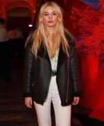 Nell Hudson at the Guardians of the Galaxy Shearling Leather Coat