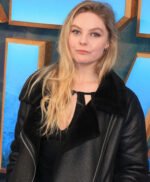 Nell Hudson at the Guardians of the Galaxy Shearling Leather Coat