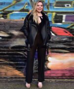 Nell Hudson at the Guardians of the Galaxy Shearling Leather Coat