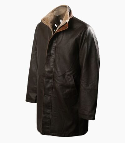 New Men's Vintage Double Stand Collar Leather Coat
