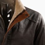 New Men's Vintage Double Stand Collar Leather Coat
