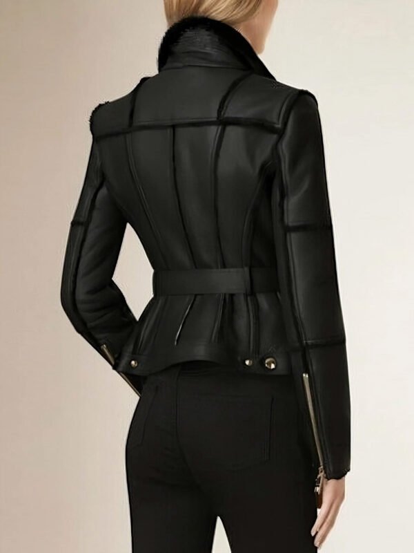 New Stylish Genuine Leather and Genuine Shearling Biker Moto Jacket Black