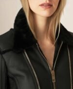 New Stylish Genuine Leather and Genuine Shearling Biker Moto Jacket Black