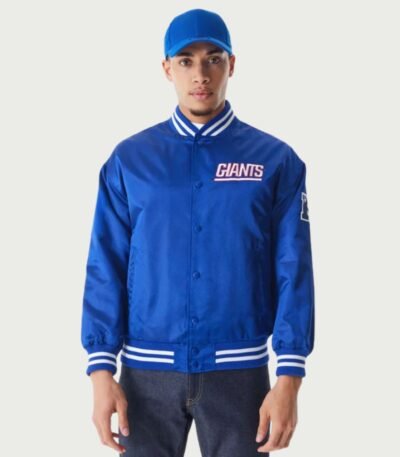New York Giants NFL Blue Satin Bomber Jacket