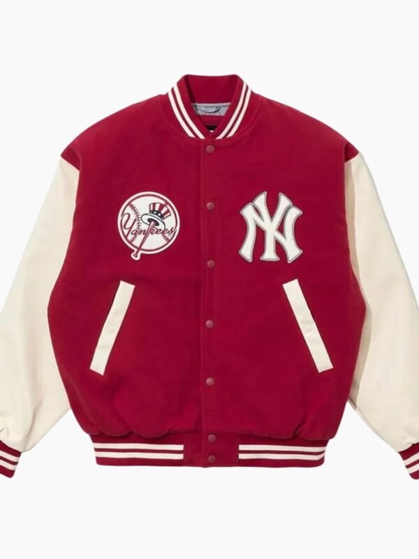 New York Yankees Dark Red Wool Full-Snap Varsity Jacket