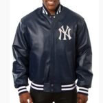 New York Yankees Navy Blue Bomber Leather Jacket