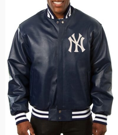 New York Yankees Navy Blue Bomber Leather Jacket