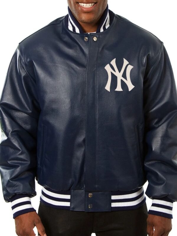 New York Yankees Navy Blue Bomber Leather Jacket