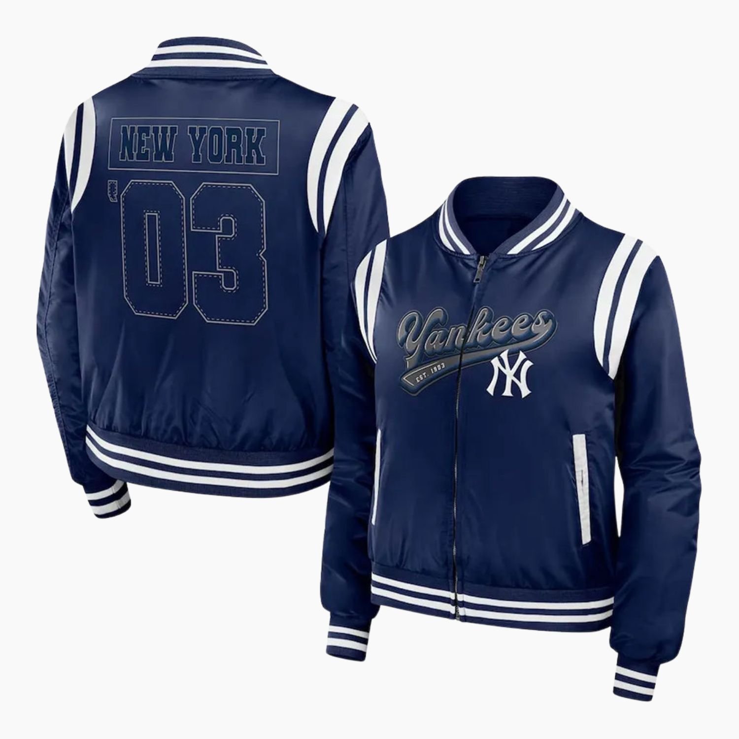 New York Yankees Navy Bomber Full-Zip Jacket New York Yankees Navy Bomber Full-Zip Jacket
