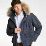 Non Detachable Hood Navy Blue Jacket