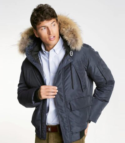 Non Detachable Hood Navy Blue Jacket