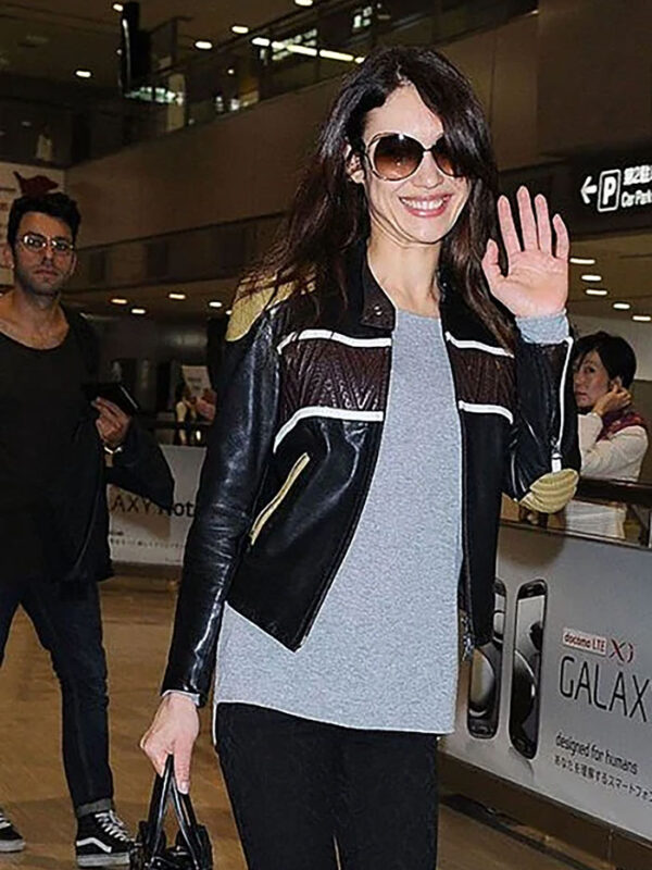 Olga Kurylenko Black Leather Jacket