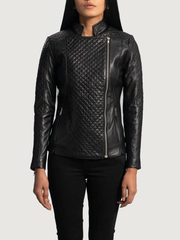 Orient Grain Quilted Black Leather Biker Jacket