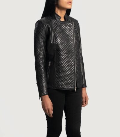 Orient Grain Quilted Black Leather Biker Jacket