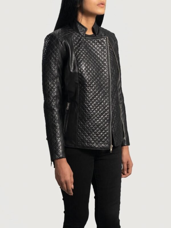 Orient Grain Quilted Black Leather Biker Jacket