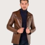 Original Horizontal Vertical Zipper Brown Leather Jacket
