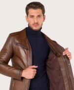 Original Horizontal Vertical Zipper Brown Leather Jacket