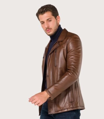 Original Horizontal Vertical Zipper Brown Leather Jacket