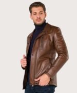 Original Horizontal Vertical Zipper Brown Leather Jacket