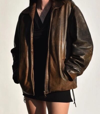 Oversized Elegant Women Vintage Leather Jacket