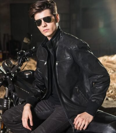 Party Style Mens Black Leather Biker and Bomber Jacket