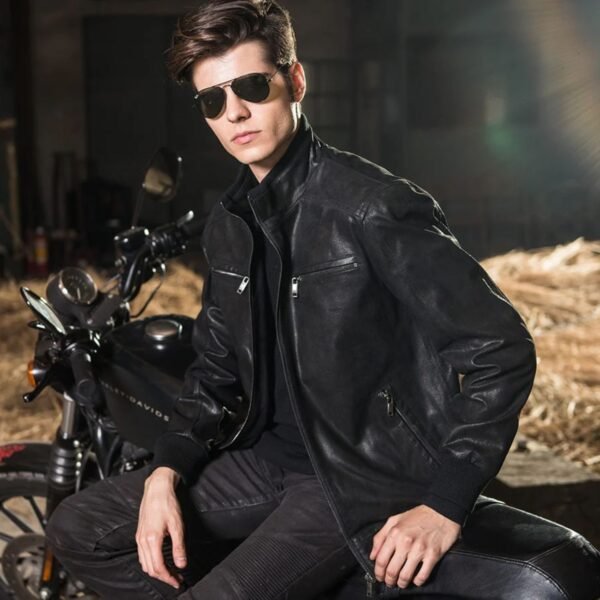 Party Style Mens Black Leather Biker and Bomber Jacket