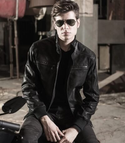 Party Style Mens Black Leather Biker and Bomber Jacket