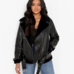 Petite Genuine Fur Leather Lined Aviator Jacket