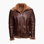 Phan's Brown Aviator Bomber Shearling Jacket With A Waist Belt