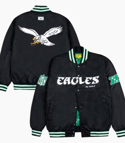 Philadelphia Eagles Green and White Rib Bomber Black Jacket