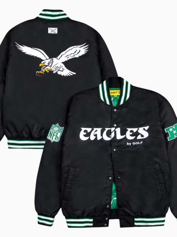 Philadelphia Eagles Green and White Rib Bomber Black Jacket