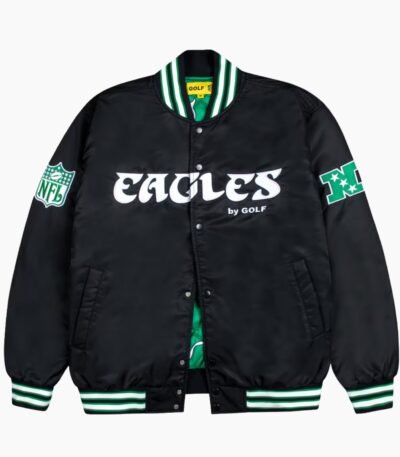 Philadelphia Eagles Green and White Rib Bomber Black Jacket