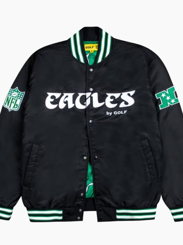 Philadelphia Eagles Green and White Rib Bomber Black Jacket