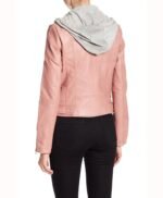 Pink Women's Hooded Real Leather Jacket