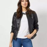 Plain Stylish Black Trending Bomber Leather Jacket For Women