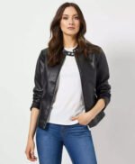 Plain Stylish Black Trending Bomber Leather Jacket For Women