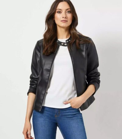Plain Stylish Black Trending Bomber Leather Jacket For Women
