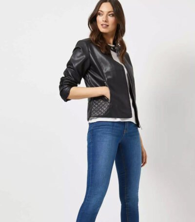 Plain Stylish Black Trending Bomber Leather Jacket For Women