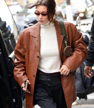Premium Bella Hadid Leather Trench Coat